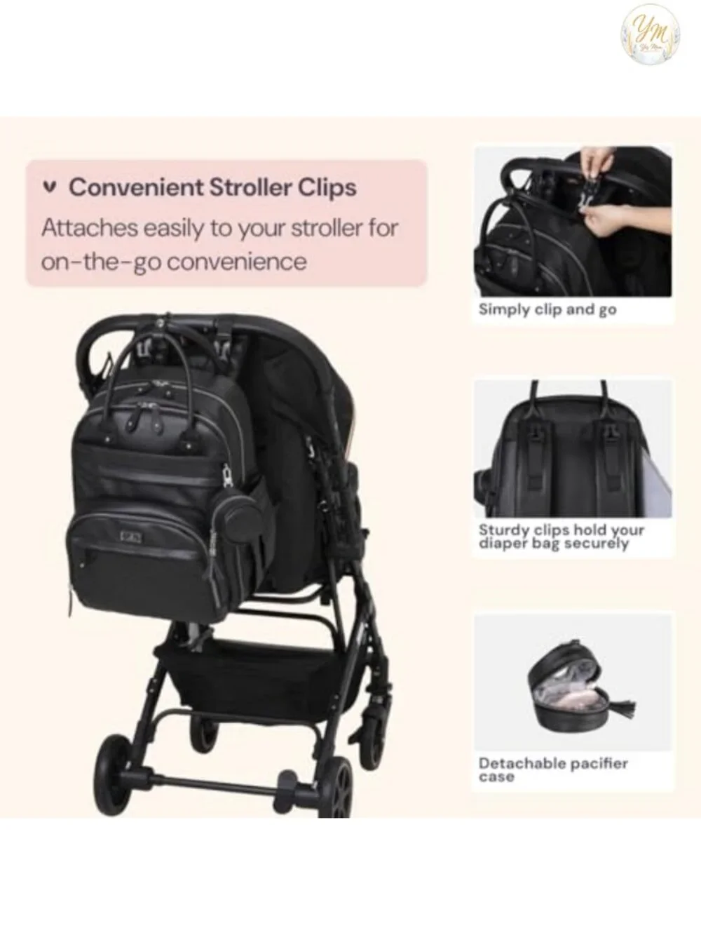 Vegan Leather Diaper Backpack with Changing Pad & Stroller Straps